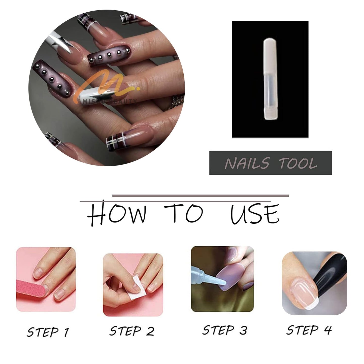 MISUD Press on Nails - Long Square Fake Nails with Goth Purple Ombre, Acrylic Y2K Star Charms Design 24 pcs