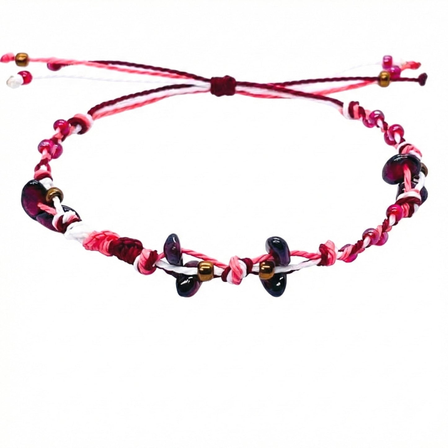 PusSoul Handmade Small Garnet Crystal Bracelet (6.5-7.5'') - Hand Braided, Natural Crystal, Adjustable, Waterproof, Chakra Beaded - Valentine Gifts for Women, Girlfriend & Couples from