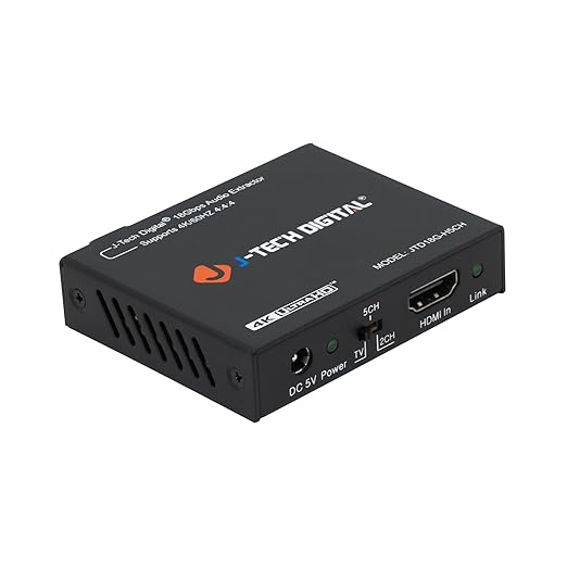 4K 60Hz HDMI Audio Extractor Converter SPDIF + 3.5MM Output Supports HDMI 2.0, HDCP 2.2, 1080P@120Hz, 1080P@144Hz, Dolby Digital/DTS Passthrough CEC, HDR10 by J-Tech Digital [JTD18G-H5CH]