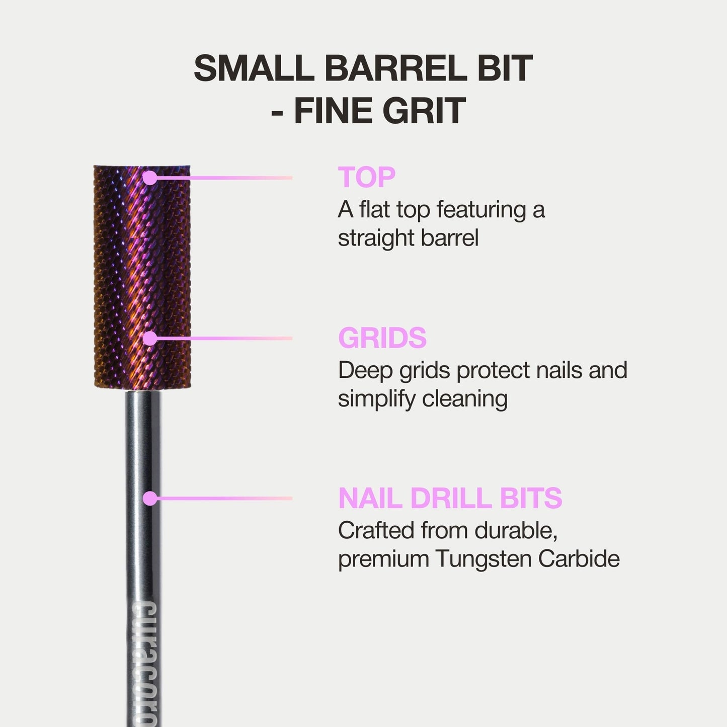 Curacoro Nail Drill Bits 3/32'' - Small Barrel Carbide Bit (Fine) for Professional Finish, Gently Remove, Buff & Polish Gel Nails, Nail Art Pedicure Manicure Salon & Home