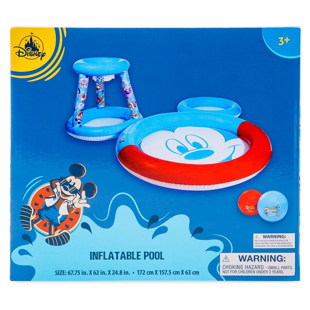 Disney Store Official Mickey Mouse Summer Fun Inflatable Pool Set with Splash Pad, Hoop, Sprayers and Balls, Fun Toddler Outdoor Toys, Mickey Face Design, Perfect for Summer Family Fun