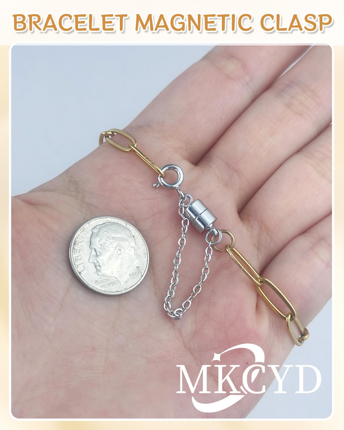 MKCYD 8Pcs Magnetic Bracelet Clasps and Closures with Safety Chain Never Fall Silver Bracelet Extender Converter Magnetic Clasps for Women