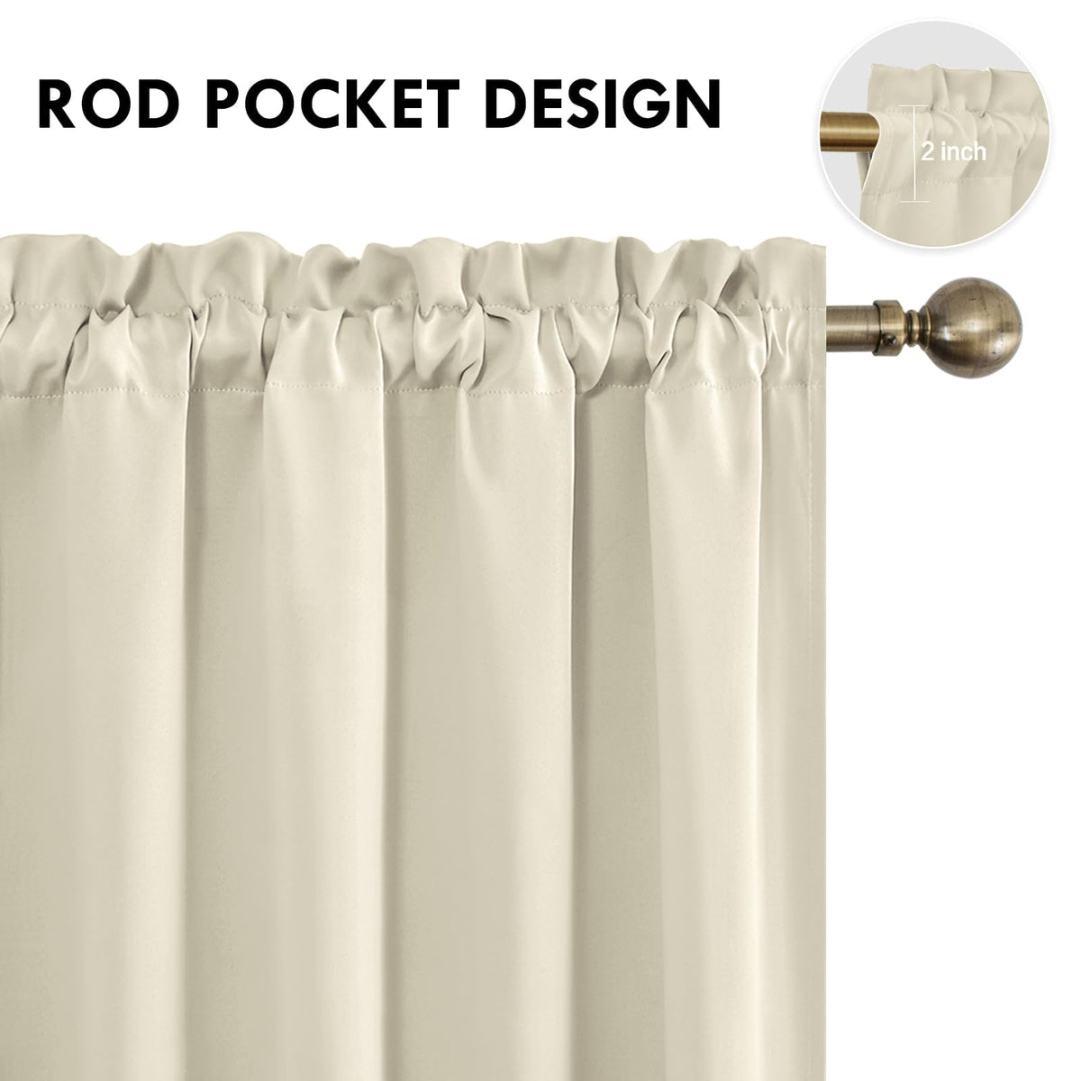 Wide Blackout Curtains for Bedroom 70 x 84 Inch Long Light Beige (2 Count)