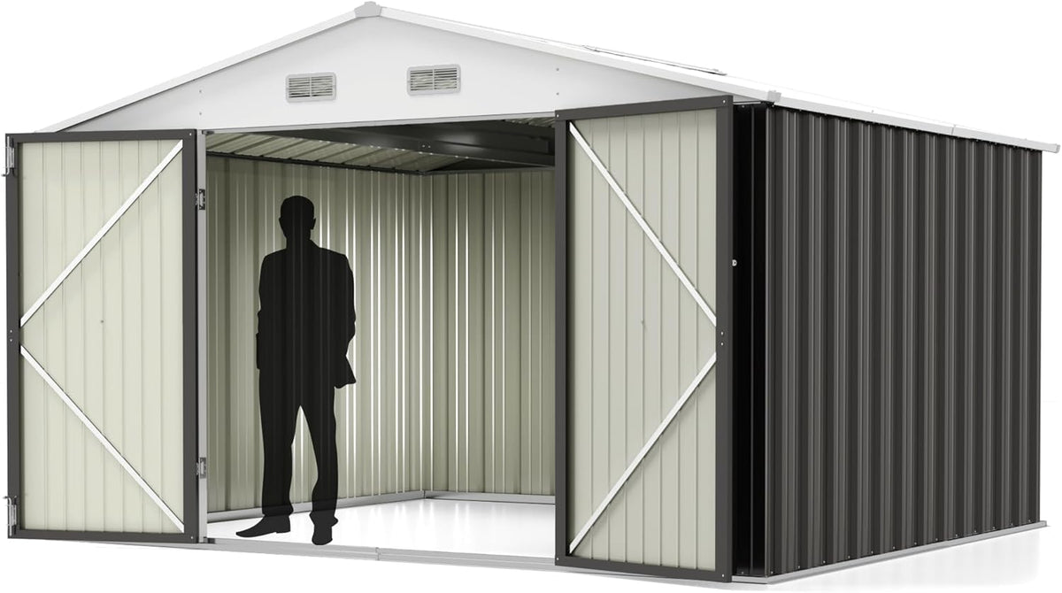10x8FT Outdoor Storage Shed Utility Tool Shed Gray