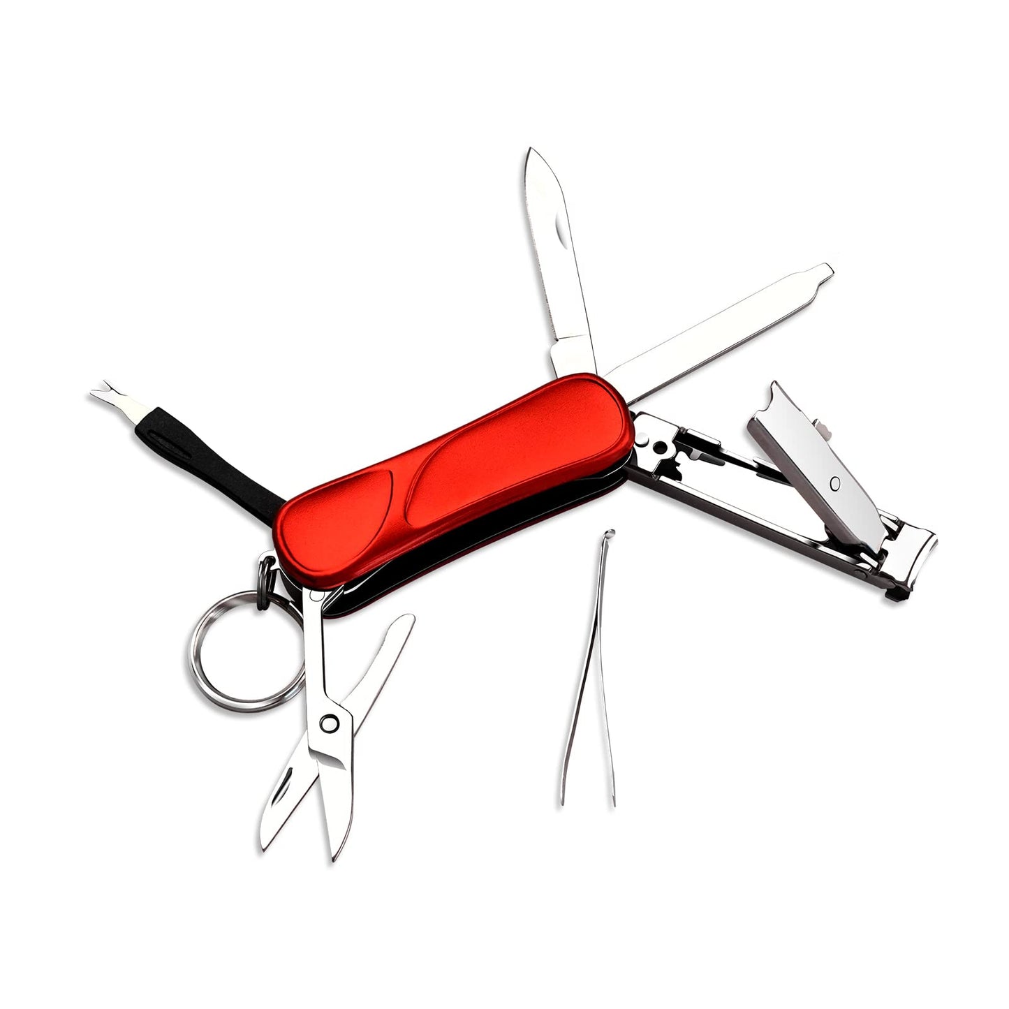 Munkees 6-Function Manicure Keychain Multi-Tool, Nail File, Fingernail Clippers, Scissors, Knife, Tweezers, Cuticle Pusher, Trimmer, Remover, Mini Portable Pocket Key Ring Gift