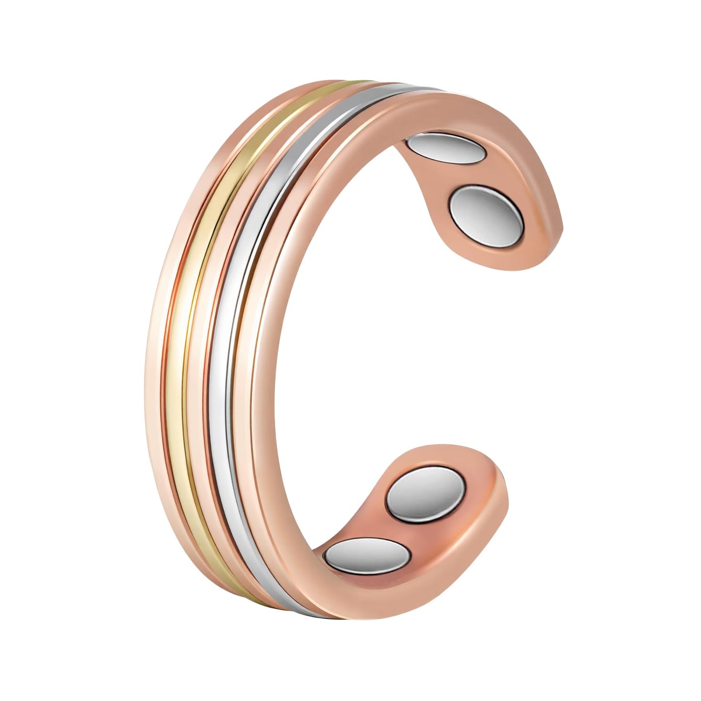 MagSølv Copper Rings for Women, 99% Pure Copper Adjustable Magnetic Ring with 3500 Gauss, Tricolor Gold Jewelry Gift