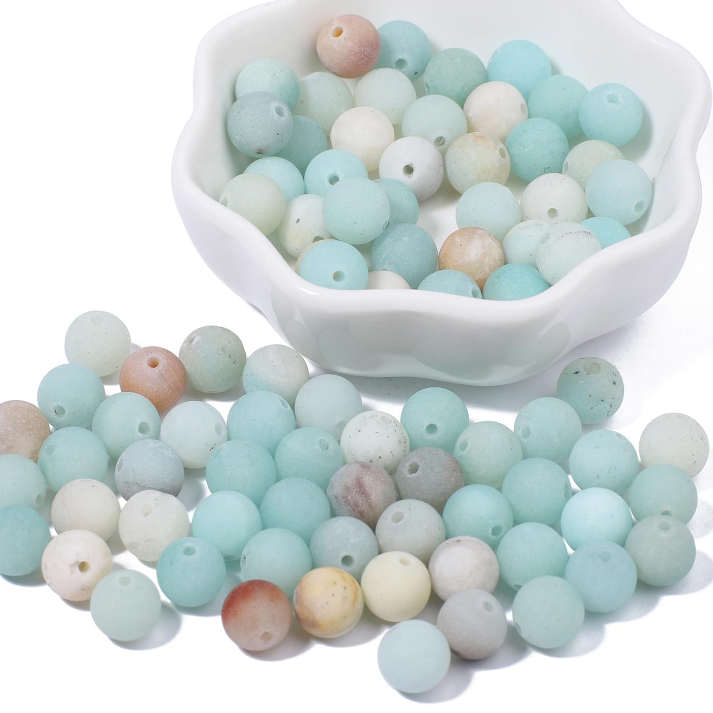 NITOPUPU 100Pcs 8mm Frosted Amazonite Beads for Jewelry Making, Natural Round Loose Gemstone Stone Bead for Necklace Bracelets,Crafts for Adults with Crystal Stretch Cord