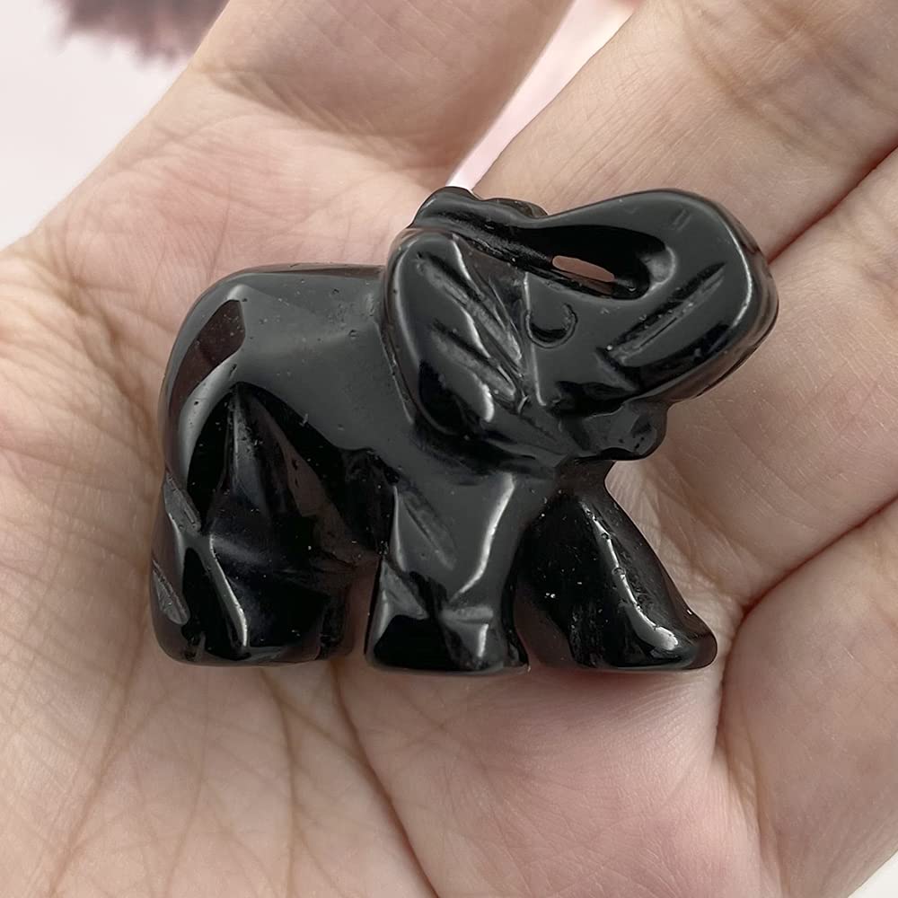 Ouubuuy Black Obsidian Crystal Elephant Pocket Guardian Figurine Elephant Statue 1.5 inch for Healing Reiki Spiritual Gift Cute Meditation Office Room Desk Decor