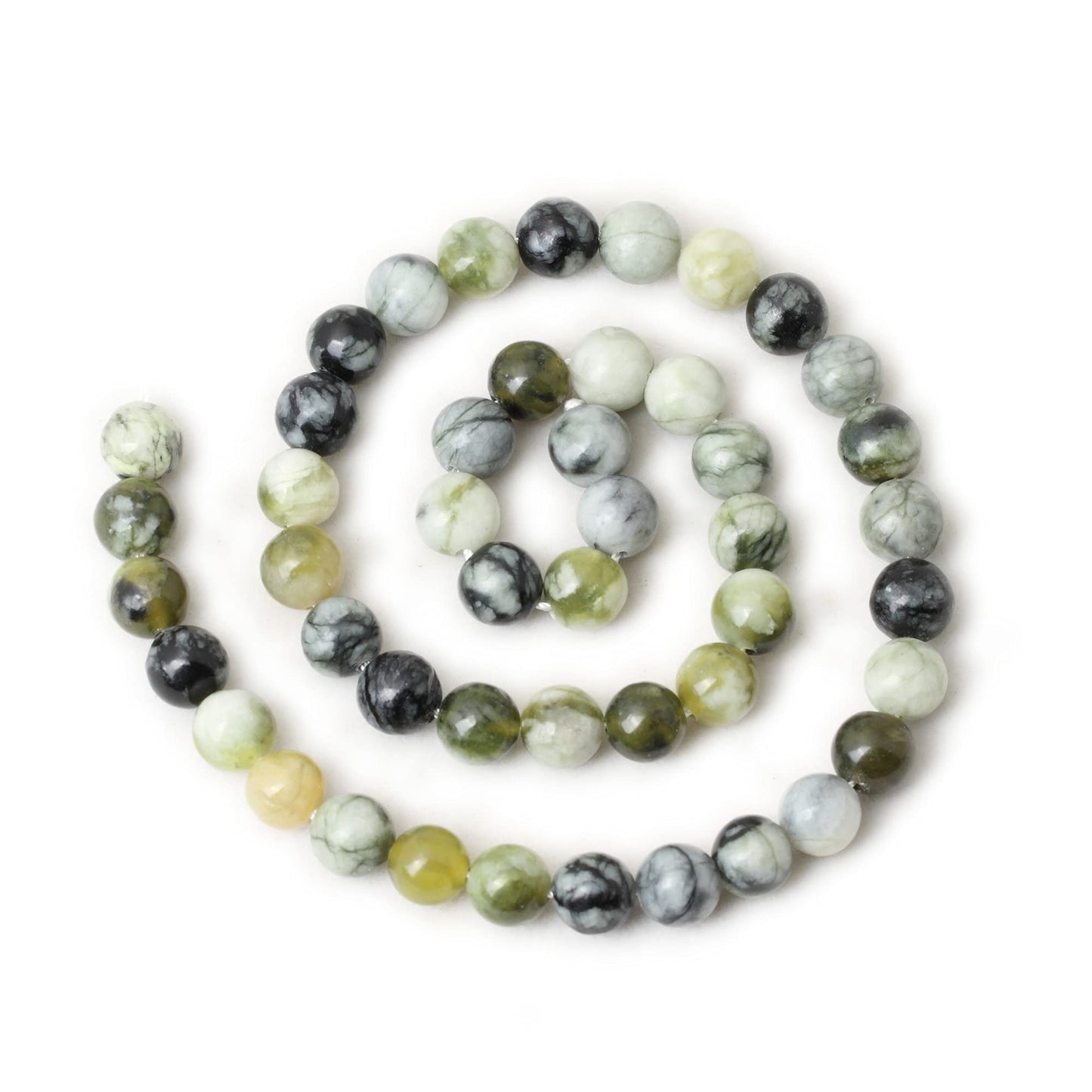 CHEAVIAN 45PCS 8mm Natural Green Vine Jasper Round Loose Beads for Jewelry Making 1 Strand 15"