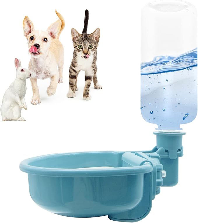 VANNON Gravity Pet Water Bowl, 16oz Anti-Splash Crate Dispenser, Blue