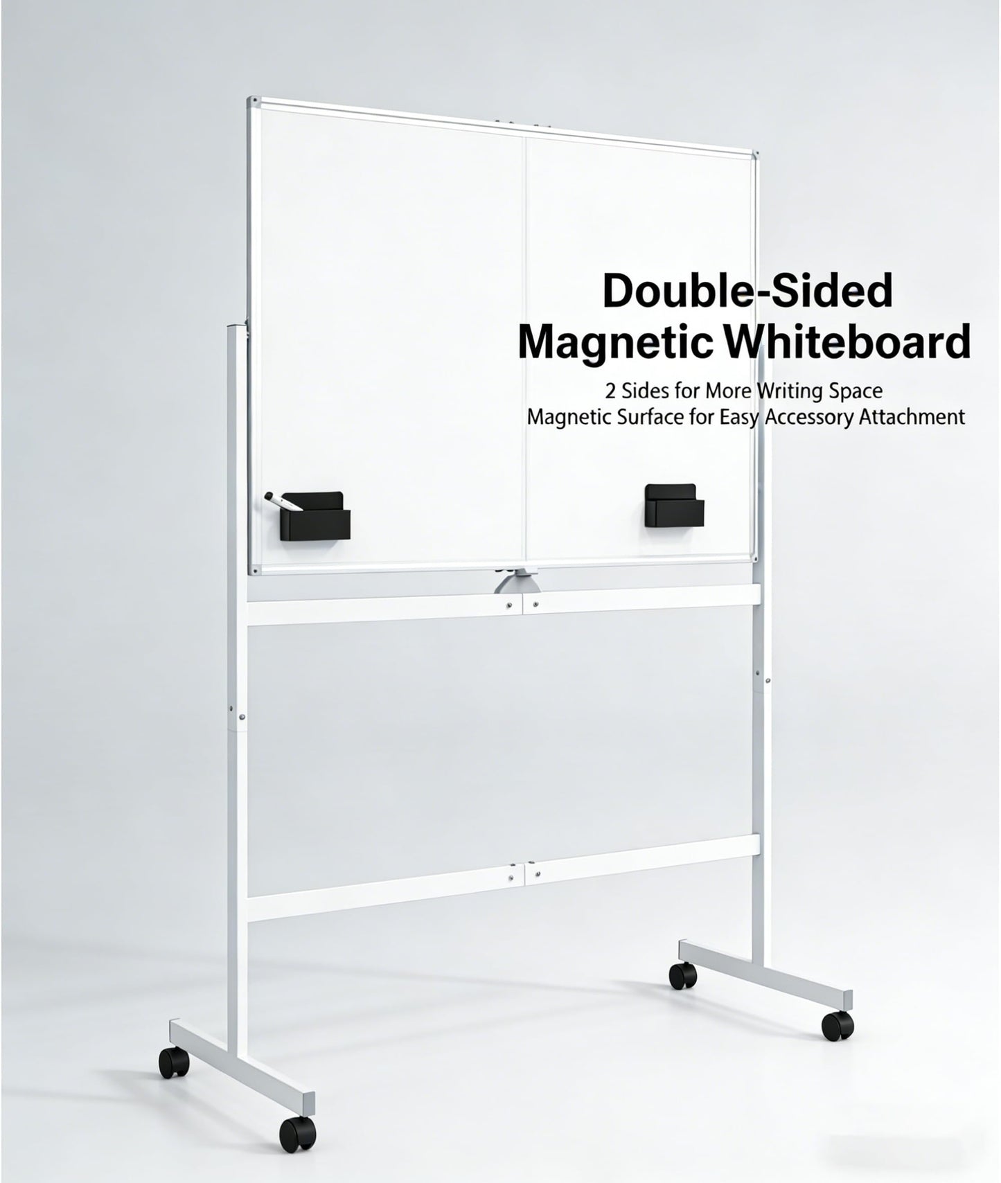 Large Rolling Magnetic Whiteboard on Wheels, 48" x 32" Double-Sided Mobile White Board with Stand, Portable Standing Dry Erase Board Easel with Lockable Wheels for Home Office Classroom School White
