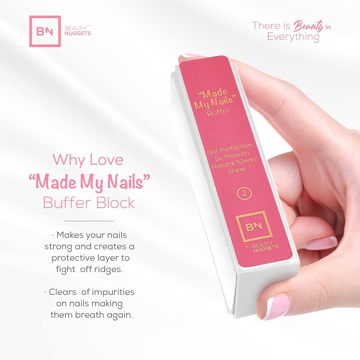 Beauty Nuggets Made My Nails Buffer, Ultimate Shine 3 Way Nail Buffing Block with Professional Nail File 120/180 Grit-Perfect All in One Manicure Tool for Smooth, Shiny, Twinkling Nails