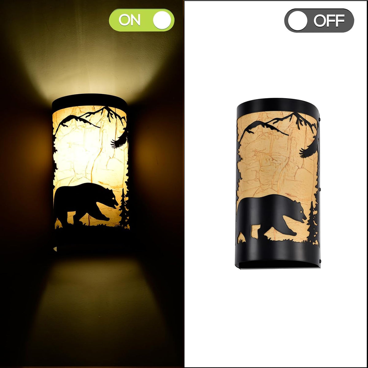 Black Wall Sconces,Bear Metal Yellow Parchment Rustic Wall Sconces,Farmhouse E26 Base Hallway Wall Light Fixtures,Industrial Wall Mount Lamp,Indoor Wall Lamps for Living Room,Bedroom,Bedside