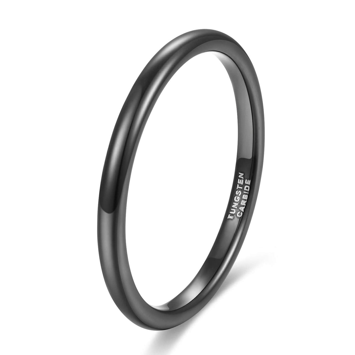 TRUMIUM 2mm Tungsten Rings for Women Men Thin Wedding Bands Engagement Promise Wedding Ring Beveled Edges Plain Domed Size 8
