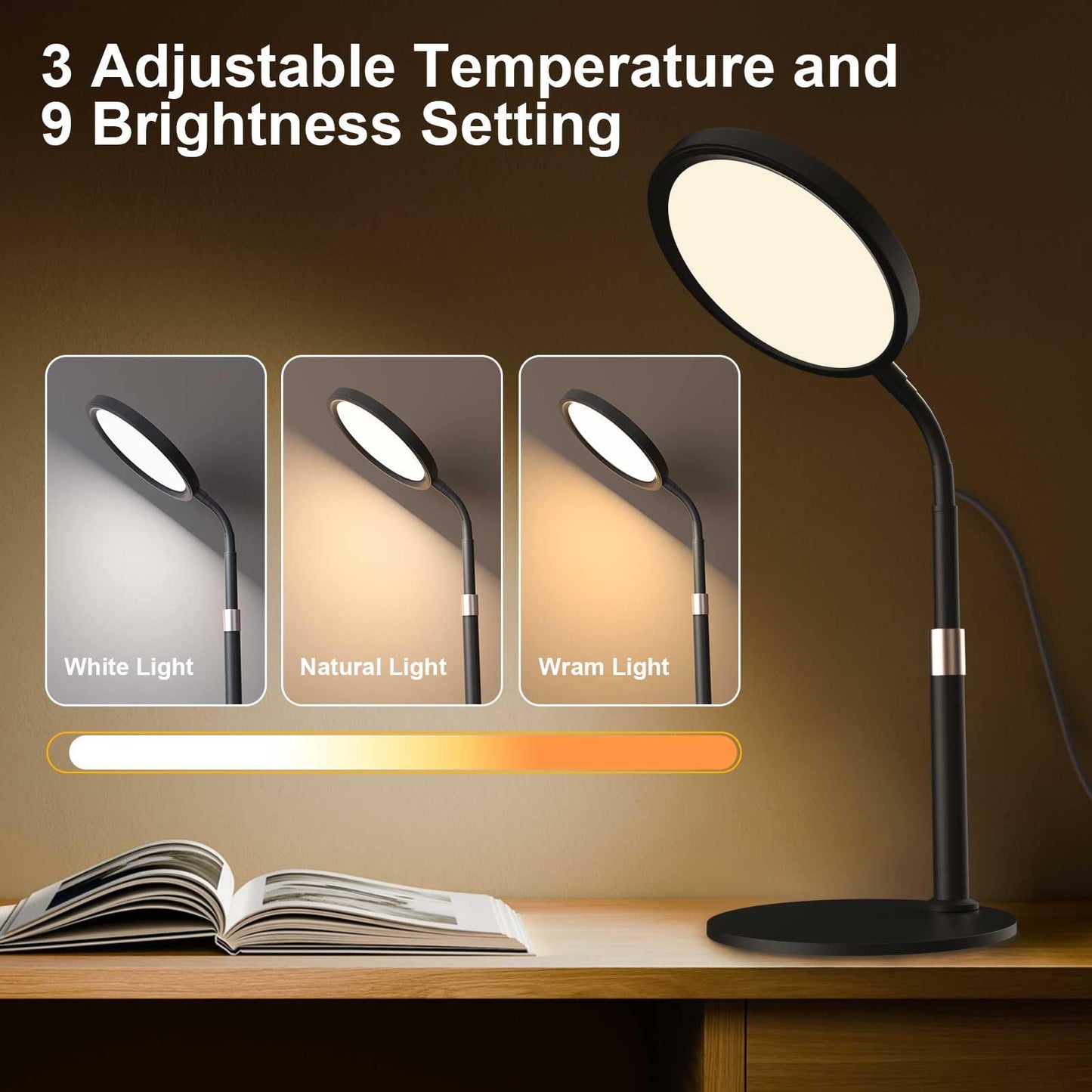 Sozapooty Light Therapy Lamp, UV-Free 10000 Lux Light Therapy Desk Lamp with 360° Gooseneck & 9 Brightness Happy Therapy Light for Lift Mood