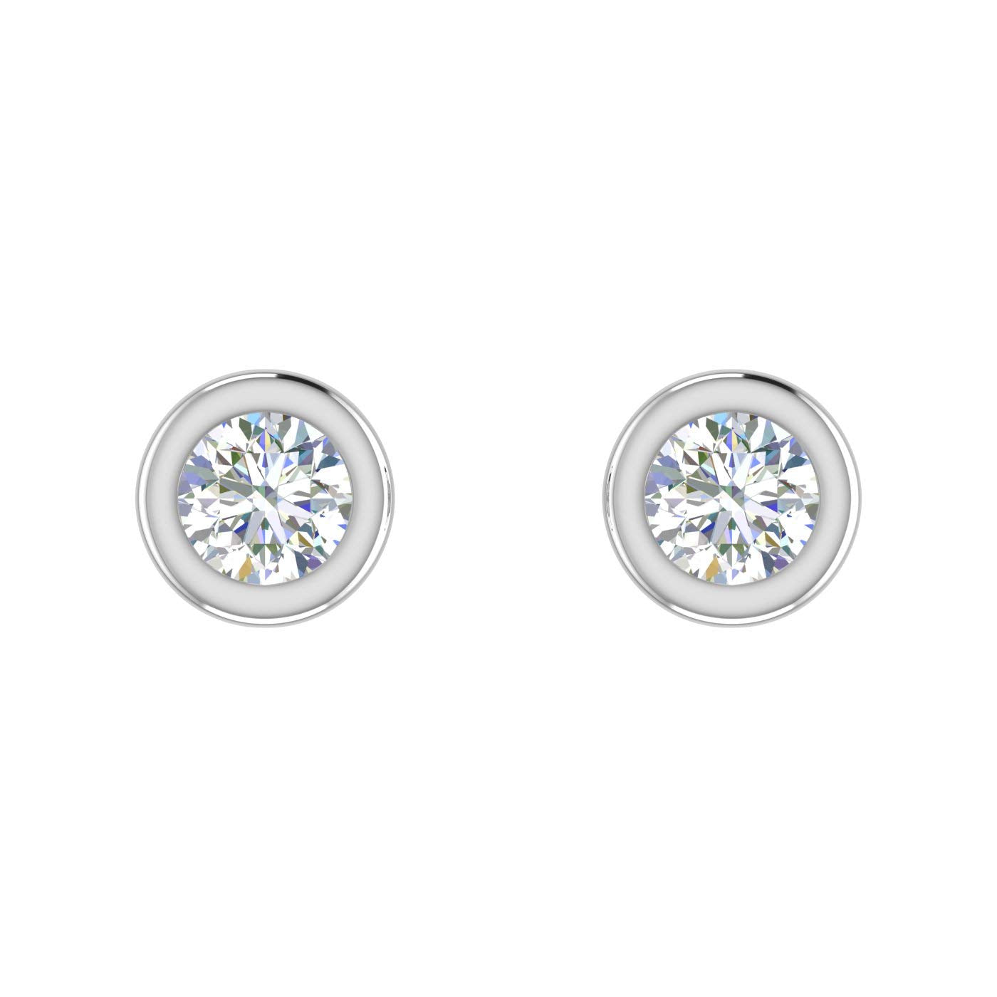 0.14 Carat Bezel Set Natural Diamond Stud Earrings for Women in 10K White Gold