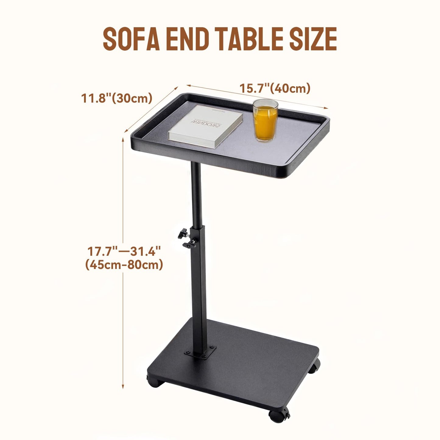 GENDLTHIJ Adjustable C Shaped Side Table, C Table End Tables with Wheels for Sofa, 360° Swivel Sofa Tables for Livingroom,Bedroom,Study and Small Spaces (Glossy Black)