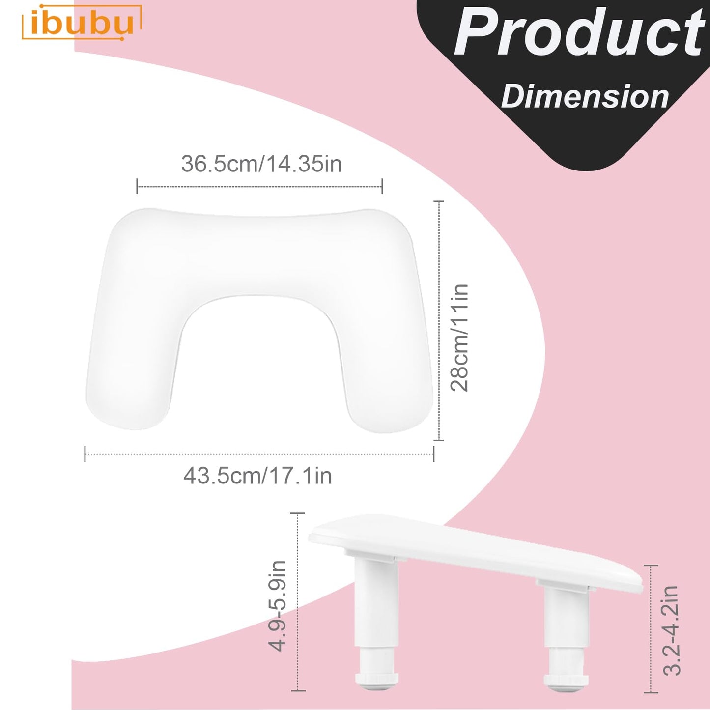 ibubu Upgrade Nail Arm Rest Height Adjustment U-Shaped Manicure Hand Rest Pillow Cushion Soft PU Leather Detachable Nail Art Hand Stand Holder for Nails Tech White