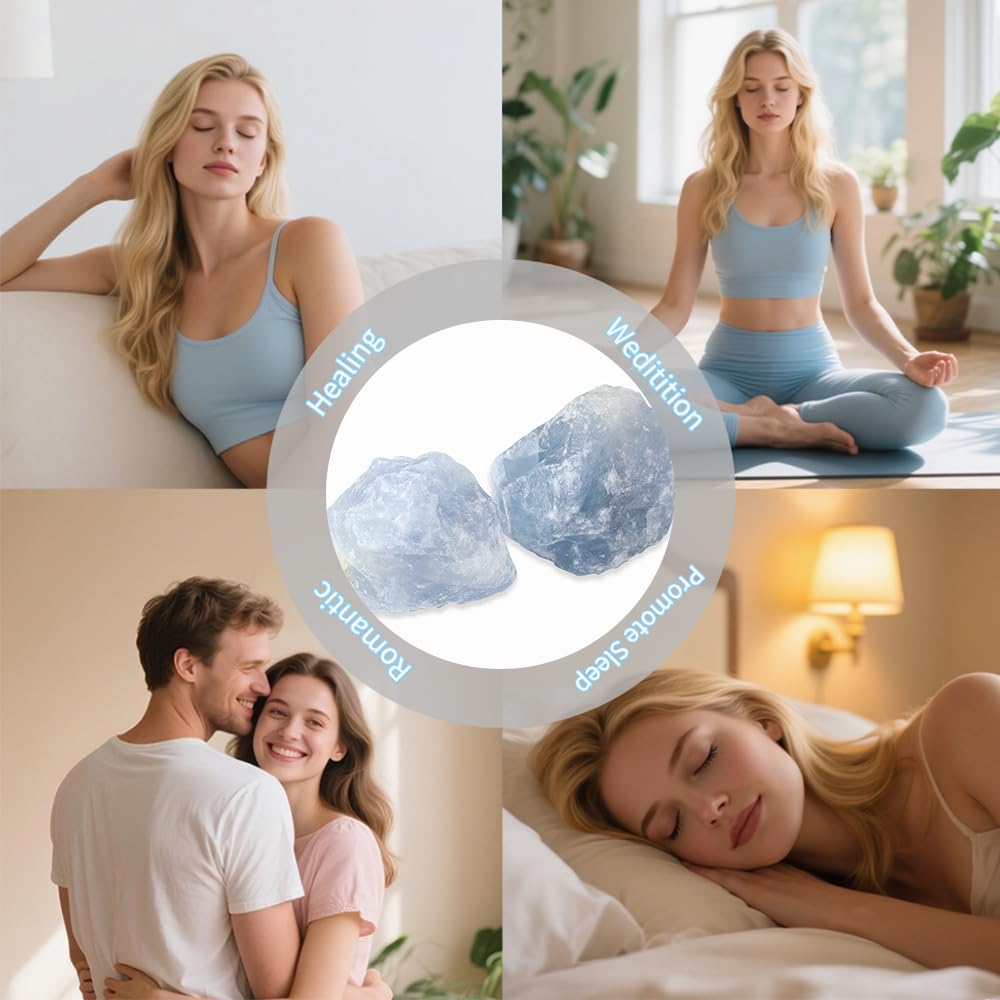 2PCS Natural Raw Stone Healing Crystals Bulk, Gemstones for Reiki, Meditation, Home Decor, Garden Fountain Rocks (Blue Celestite)