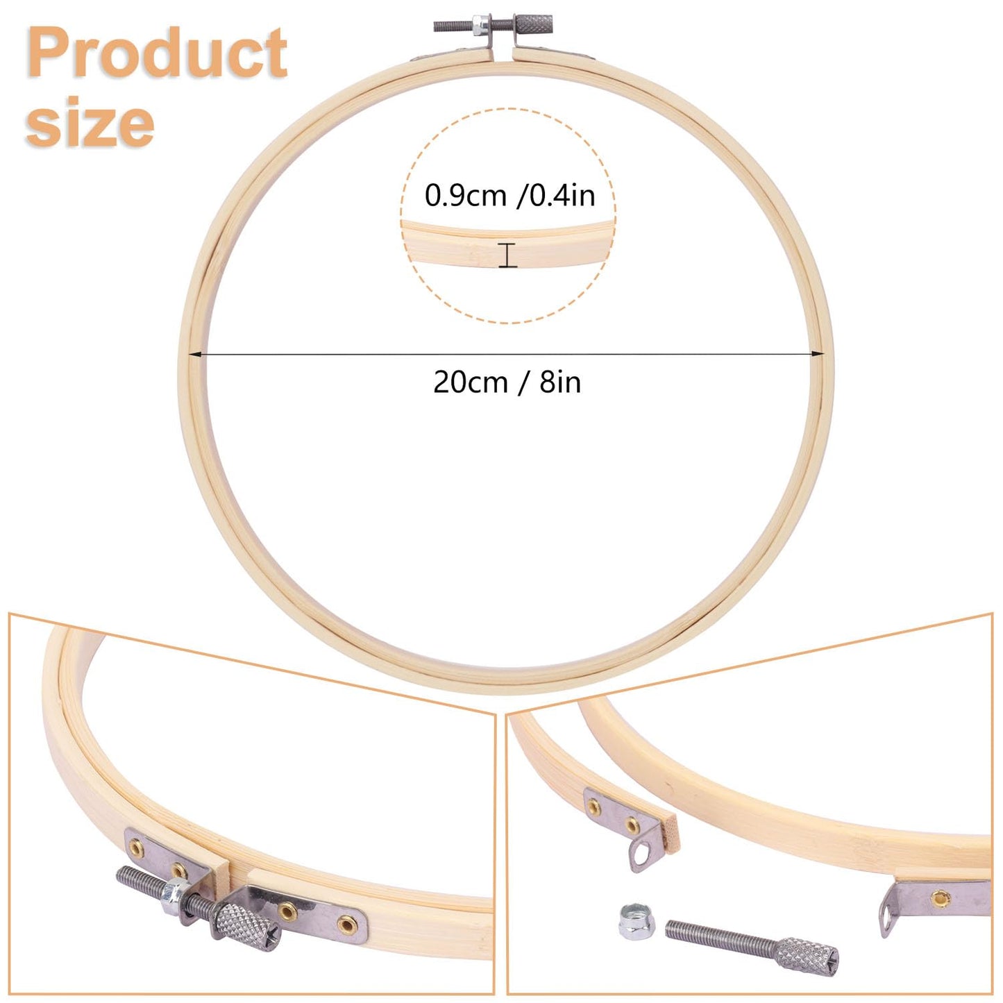 kukmakri 17 PCS 8 inch Embroidery Hoop, High-Quality Bamboo Circle Cross Stitch Hoop, Versatile, Eco-Friendly, and Durable for Art, Craft, and Needlework