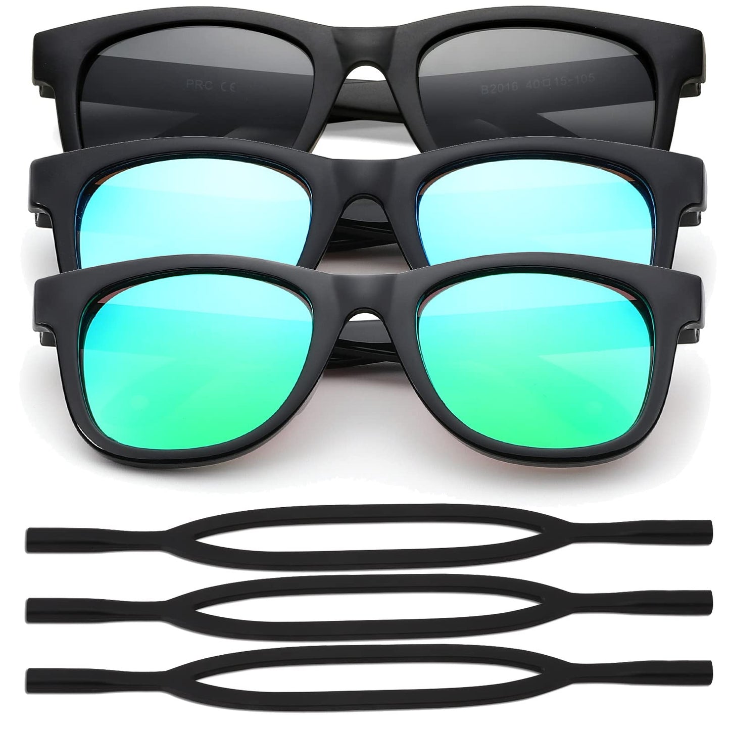 COASION 3 Pack Bendable Flexible Polarized Newborn Baby Sunglasses with Silicon Strap for Infant Boys Girls Age 0-12 Months (Black/Green Mirror + Black/Blue Mirror + Matte Black/Gray)