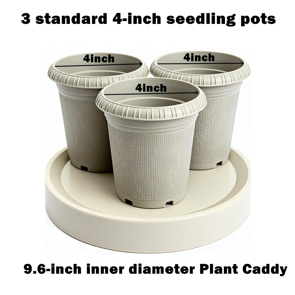 KangTeer 11.2 Inch Plant Caddy with Hidden Wheels,2-Pack Gray+Light Gray, Round Rolling Plant Stand, Mobile Tray for Medium-Sized Flower Pots, Protect Floor, Easy Move