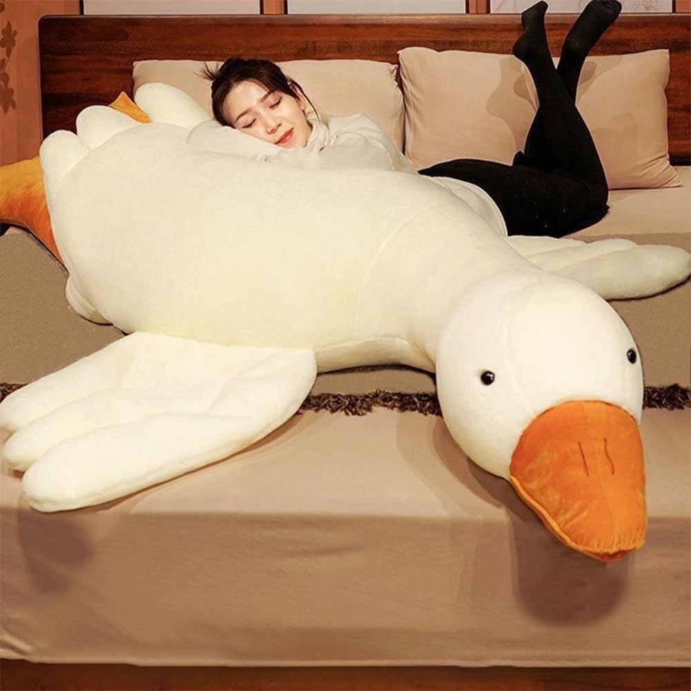 Srutirbo Giant White Goose Plush-75 in Soft Furry Swan Stuffed Animal Pillow,Huge Goose Plush Hugging Pillow Gifts for Every Age (75in)