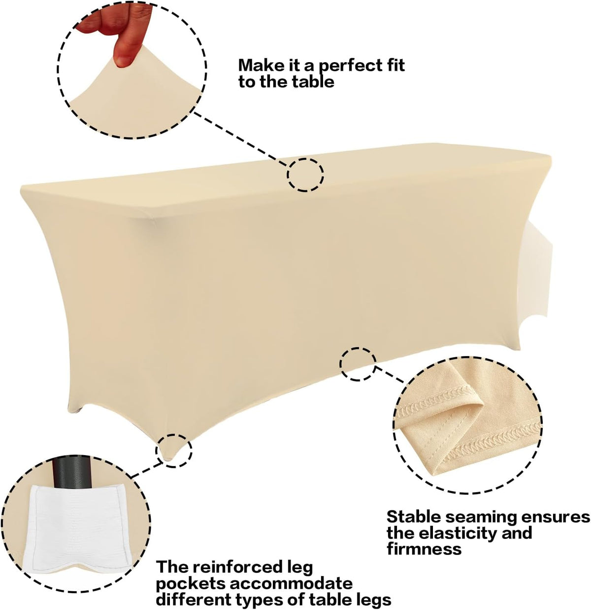 IVAPUPU 6FT Table Cloth for Rectangular Fitted Events Stretch Champagne Table Covers Washable Cover Spandex Tablecloth Protector for Party, Wedding, Cocktail, Banquet, Festival