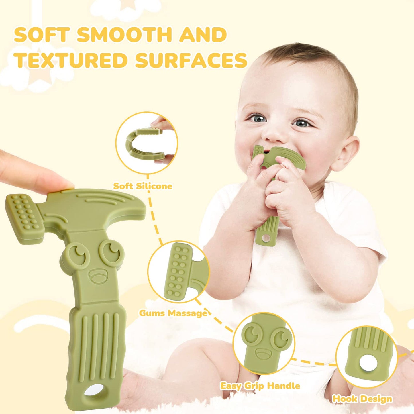 TYRY.HU 4 Pack Baby Teething Toys for Babies 0-36 Months with Neutral Pacifier Clip