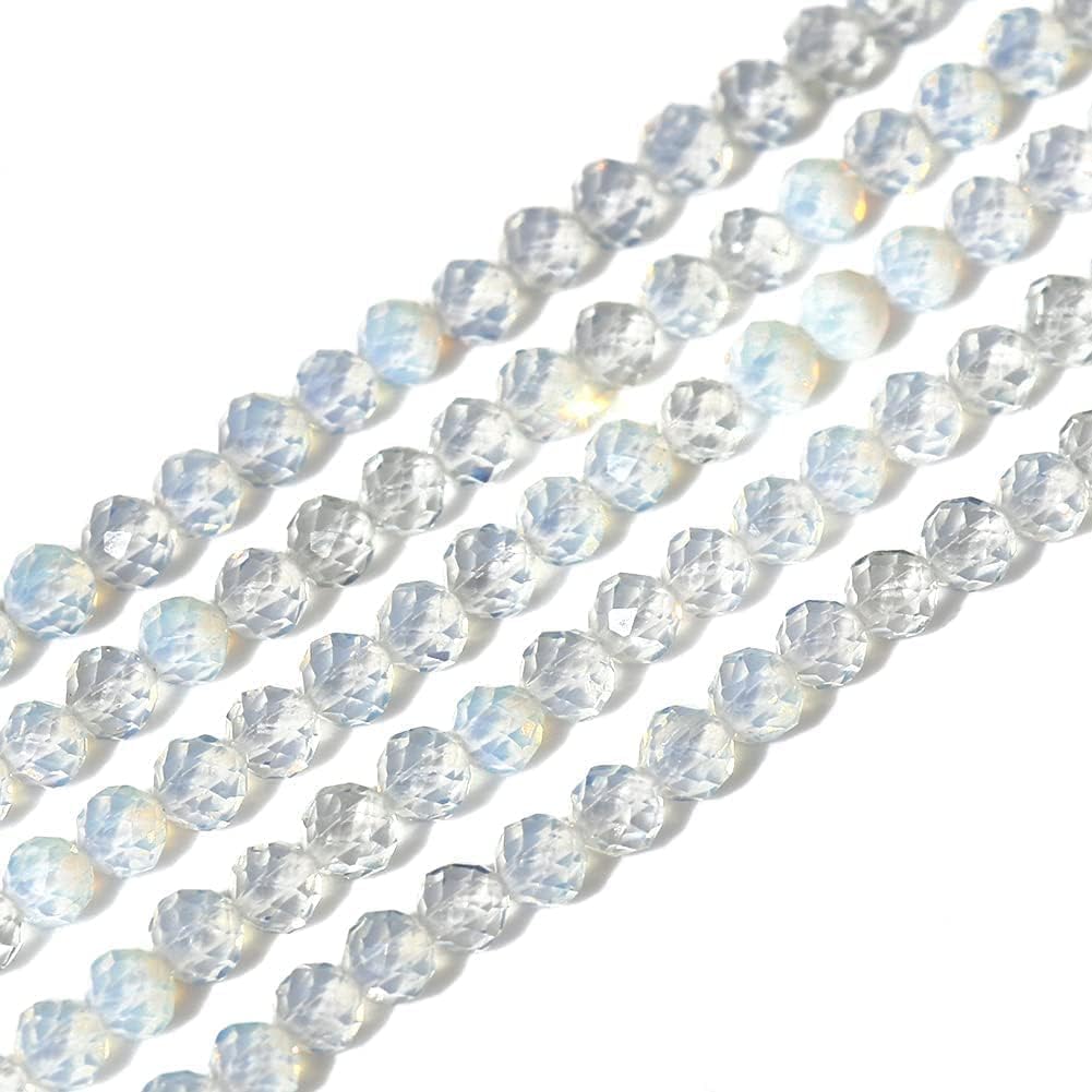 Song Xi 120pcs 3mm Natural Opal Gemstone Beads Faceted Round Loose Stone Beads for Jewelry Making (1 Strand)