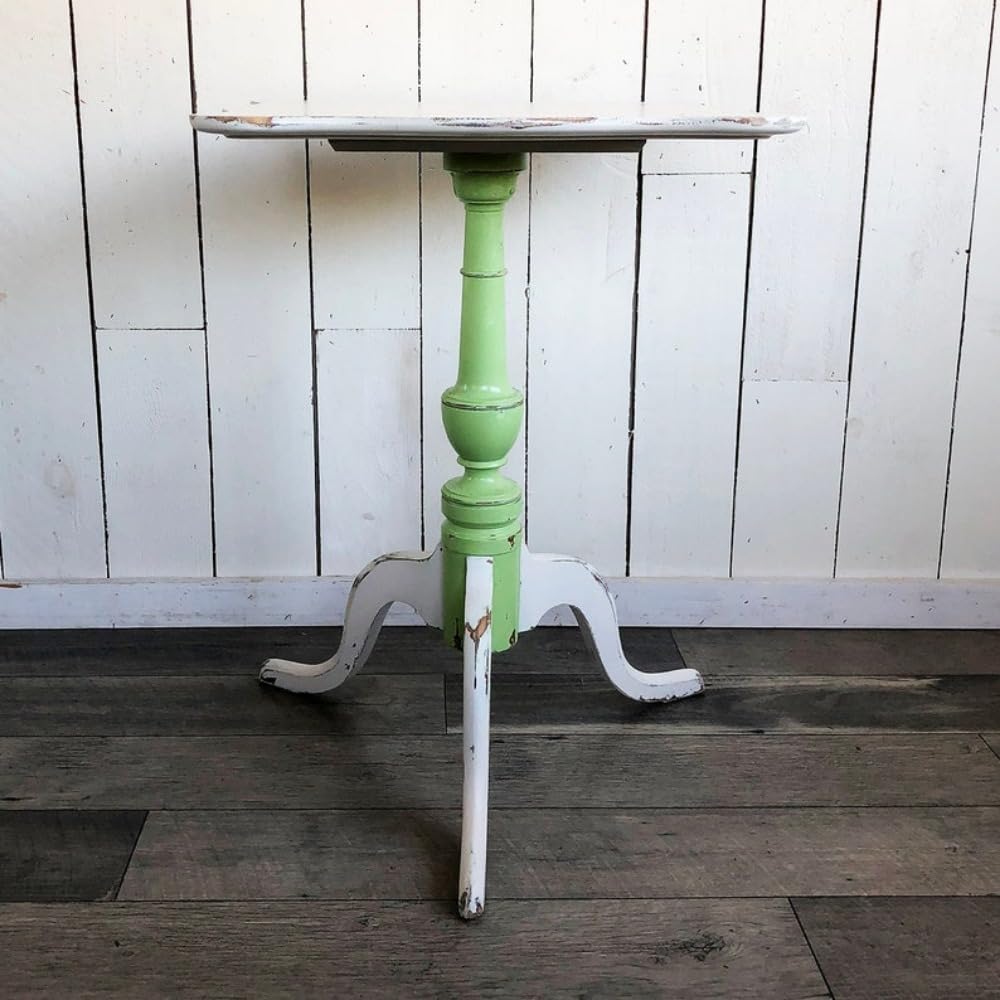 Vintage Solid Maple and Metal End Tables, Side Tables, Pedestal Side Table with White and Green Plant Stand, Round Stand, 20 "W x 27 "H x 20 "D, Funky Side Table for Small Spaces Bedroom Livingroom