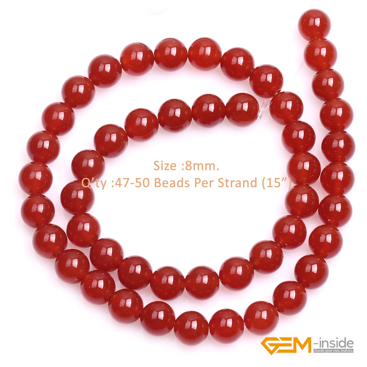 GEM-Inside Carnelian Red Agate 8mm Gemstone Loose Beads Natural Round Crystal Energy Stone Power for Jewelry Making 15"