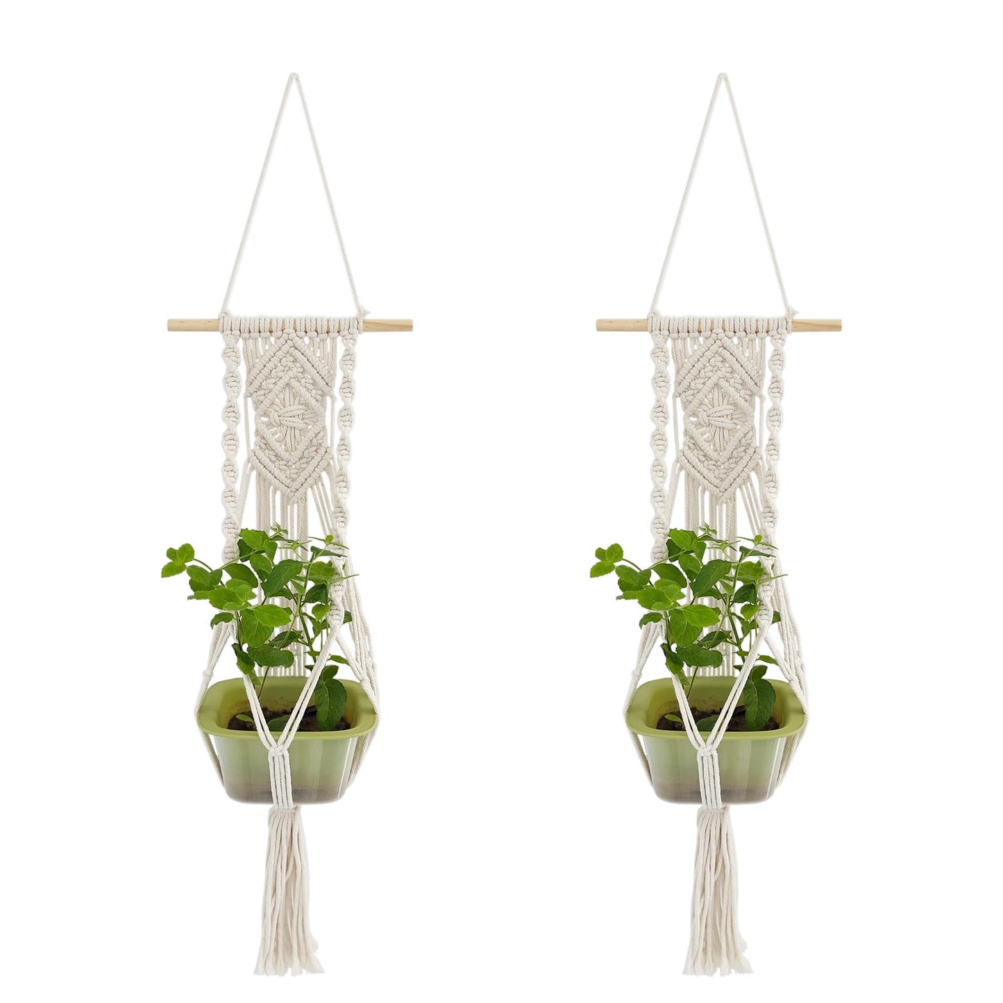 GRSECPO Boho Macrame Plant Hangers Set of 2 - Hanging Planter with Patterns, Handmade Cotton Rope Hanging Baskets for Indoor Outdoor Plants, Bohemian Home Wall Decor Art