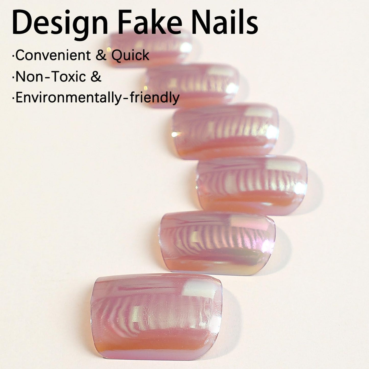 Transparent Press on Nails Short Square Acrylic Fake Nails Light Pink Transparent Design False Nail Press ons Chrome Manicure Set for Women 24Pcs