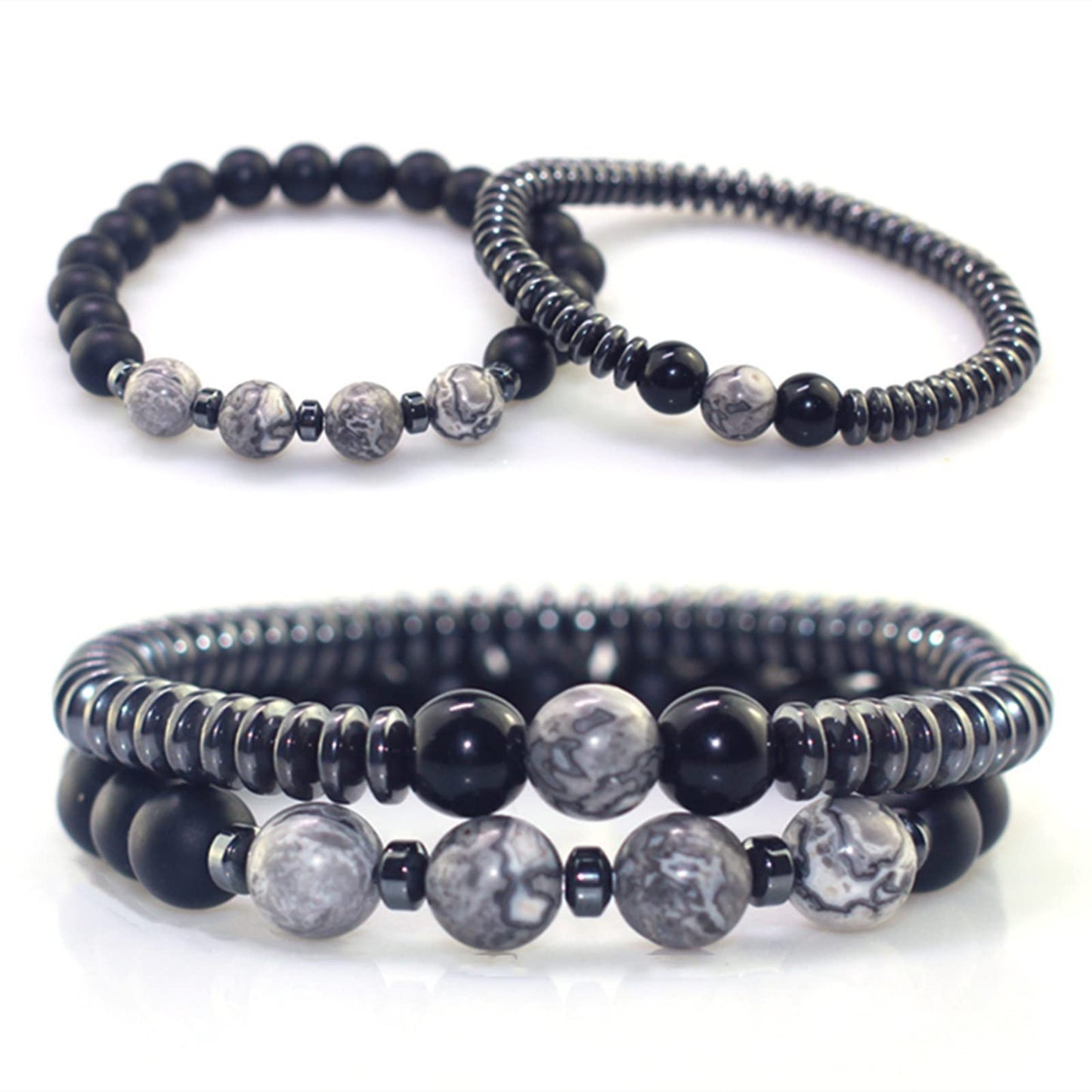 WEFRIN Triple Protection Bracelet for Bring Luck and Prosperity Hematite Black Obsidian Tiger Eye Stone Bracelets for Men Women, Beaded Buddha Healing Rope Uni Bracelet (2pcs) (K)