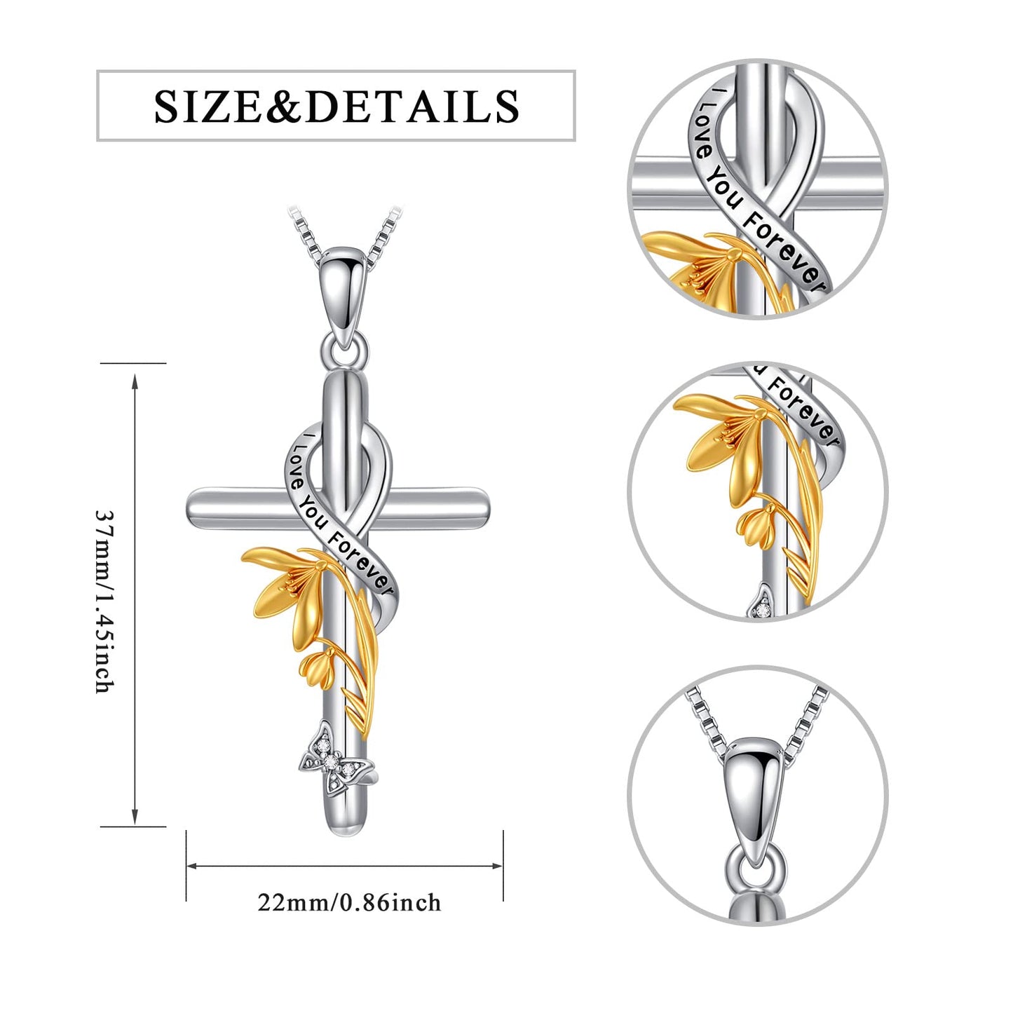 Flpruy Sterling Silver Birth Flower Necklace Birth Flower Cross Necklace Floral Pendant