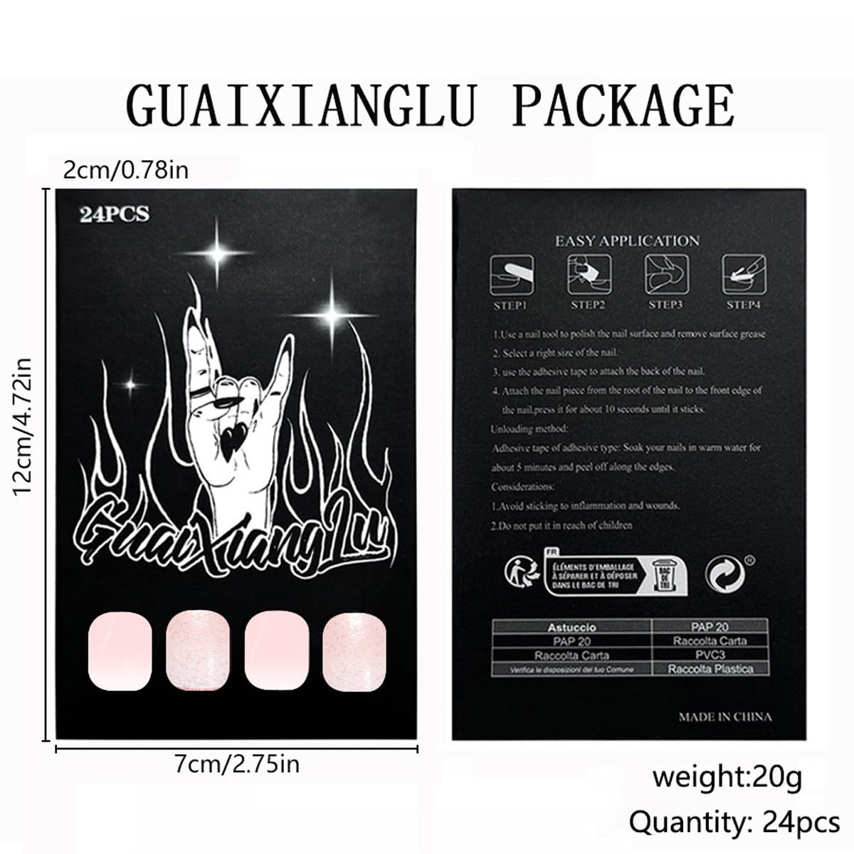 Ombre Press on Nails Short Square Fake Nails with Glitter Design - Reusable False Nails Press ons Acrylic Artificial Nails Glossy Full Cover Stick on Nails for Women Manicure 24 Pcs