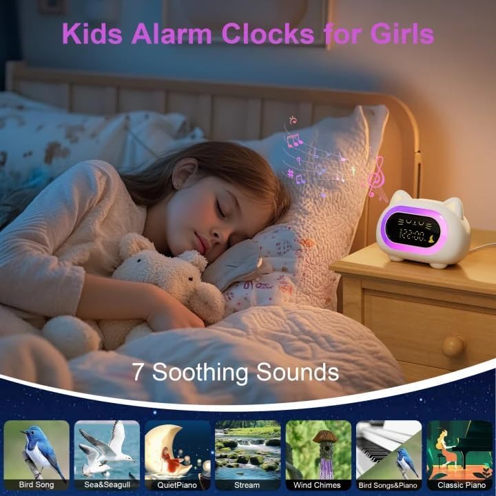 Honesorn Kids Alarm Clock Toddler Sleep Training Clock with 10 Night Lights