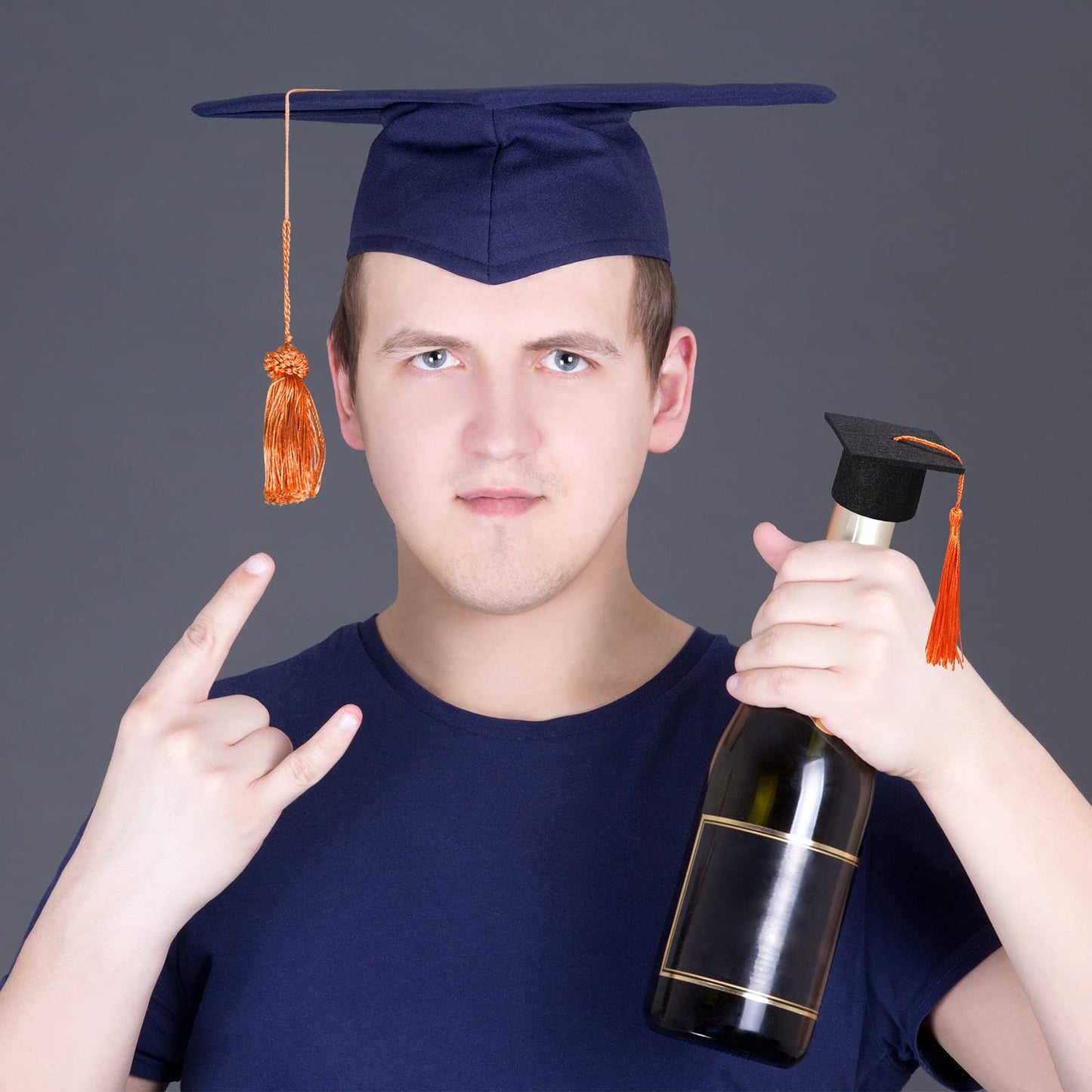 36 Pieces 2026 Mini Graduation Caps with Tassels Graduation Wine Bottle Toppers(Black Cap with Orange Tassel)