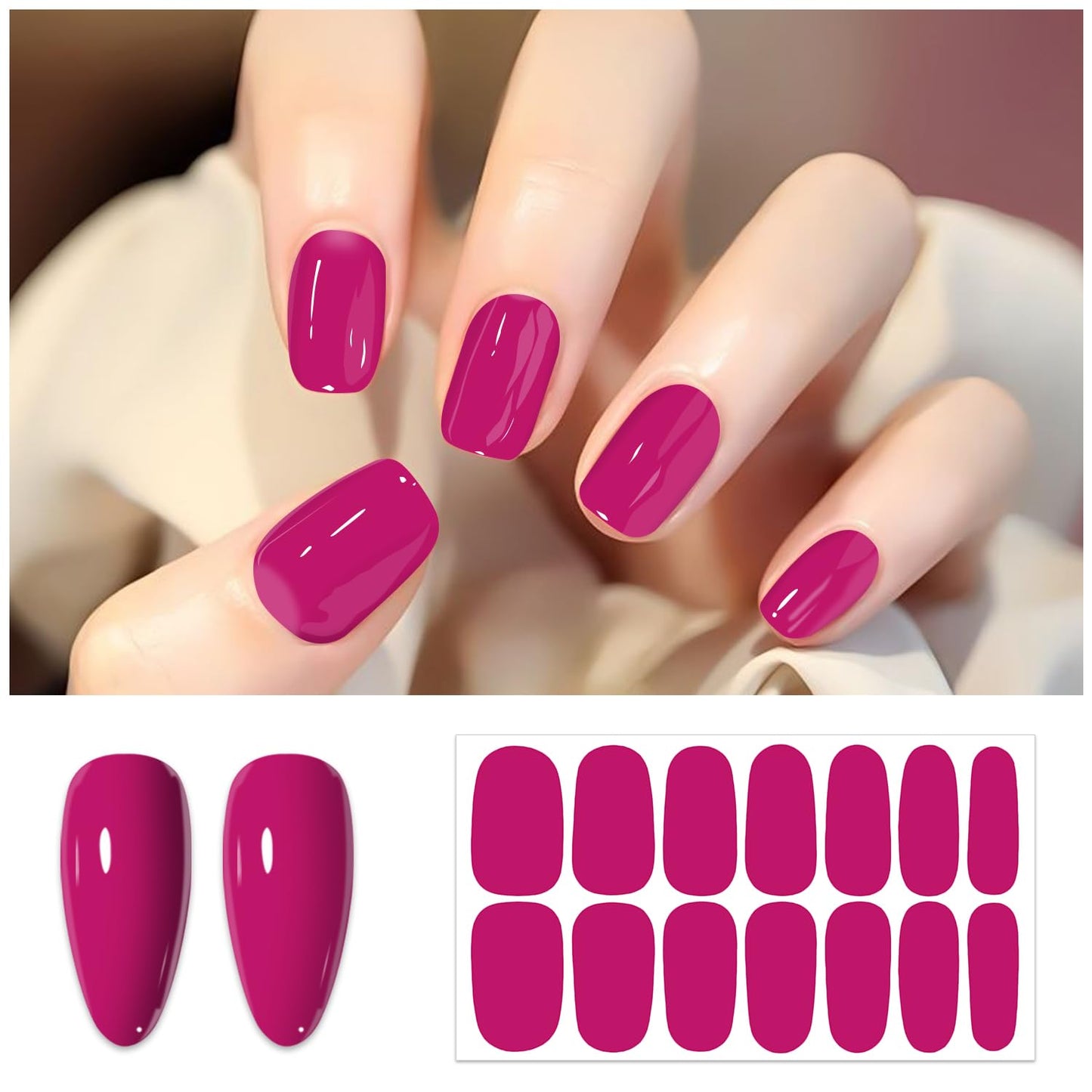 SILPECWEE Nail Polish Stickers, 20 Sheets Pink Solid Nail Stickers Full Nail Wraps with File Self Adhesive Nail Polish Strips Gel Nails Strips Fingernail Nail Art Sticker Nails for Women