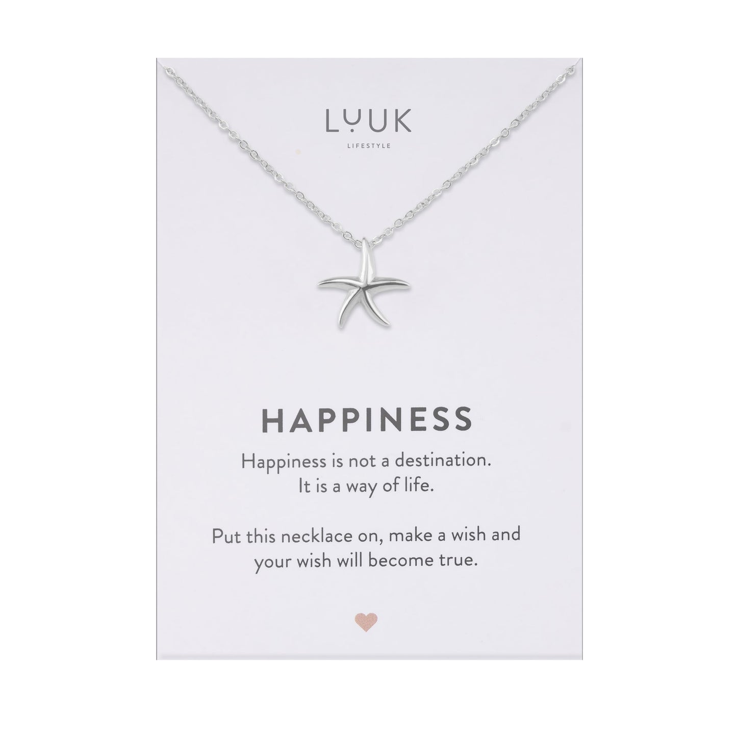 LUUK LIFESTYLE Cute Starfish pendant necklace, stainless steel, 14k silver plated, 19in adjustable, waterproof, non-tarnish thin sturdy chain, for beach vacation, with HAPPINESS Gift Card