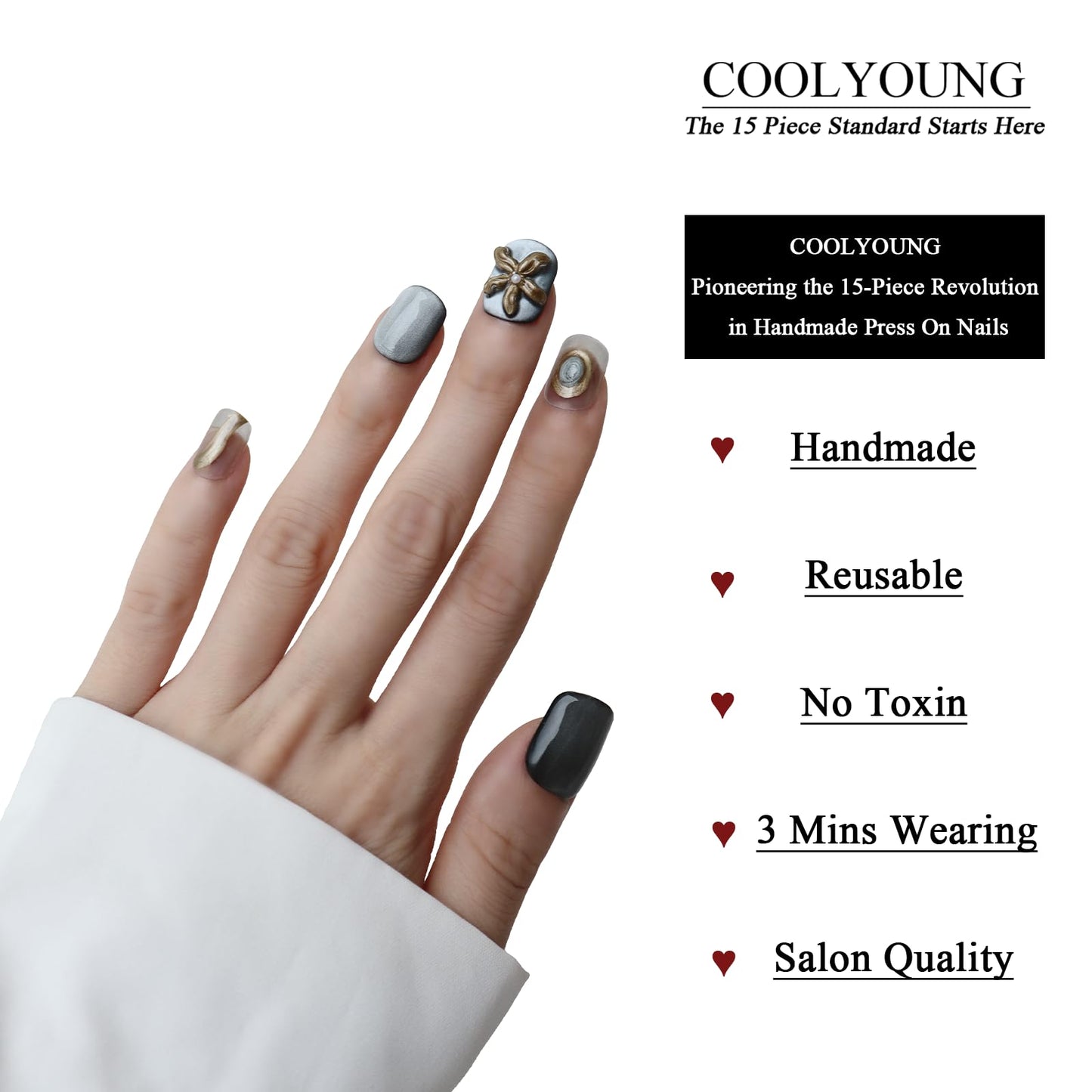 Handmade Press On Nails Cute Flower Nails 3D Blue Press On Nails With Designs Acrylic Nails COOLYOUNG Nails, Size M