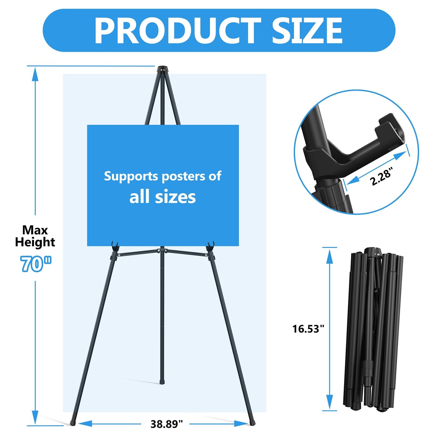 Easel Stand for Sign 70" Adjustable,Portable Metal Easels for Display with Reinforced Support,Folding Easel Sign for Wedding Sign,Painting(Black,2 Pack)