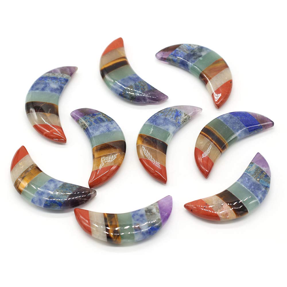 Zotoone Healing Crystals Chakra Stones,Natural Crystals Gemstones Spiritual Reiki Healing Stones,Moon Shape 7 Chakra Balancing Metaphysical Healing Polished Tumbled Stones (2 Pcs)