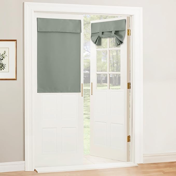 RYB HOME Blackout Door Curtain - Privacy Thermal Insulated Kitchen/Dining/Patio/Front/Tricia/French Door Window Curtains, W30 x L40 inch, 1 Panel, Sage Green