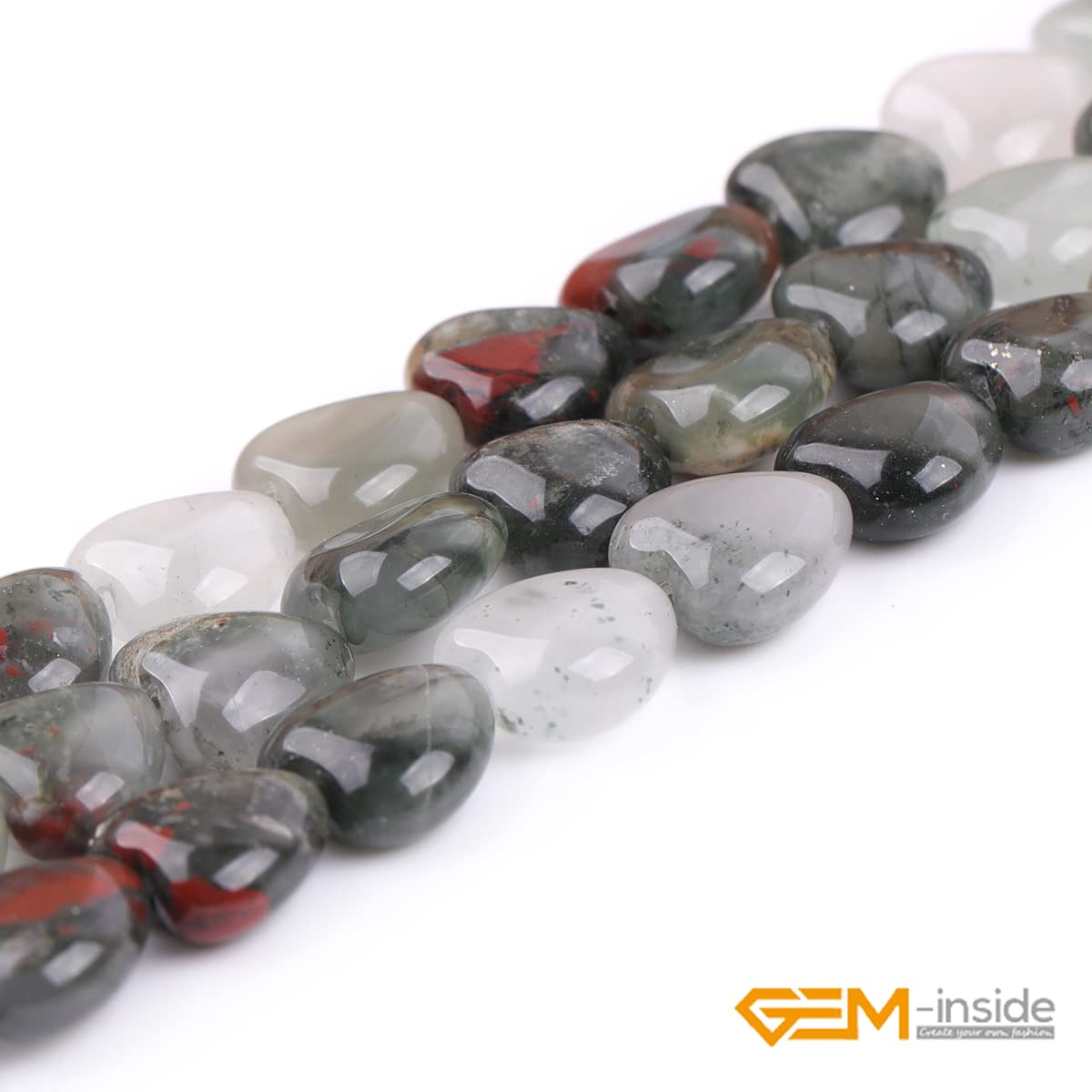 GEM-Inside 10mm Heart Charms Natural Africa Blood Stone Agate Gemstone Stone Beads for Jewelry Making Full 15" Strand Power Energy Healing Chakra Stone Beads