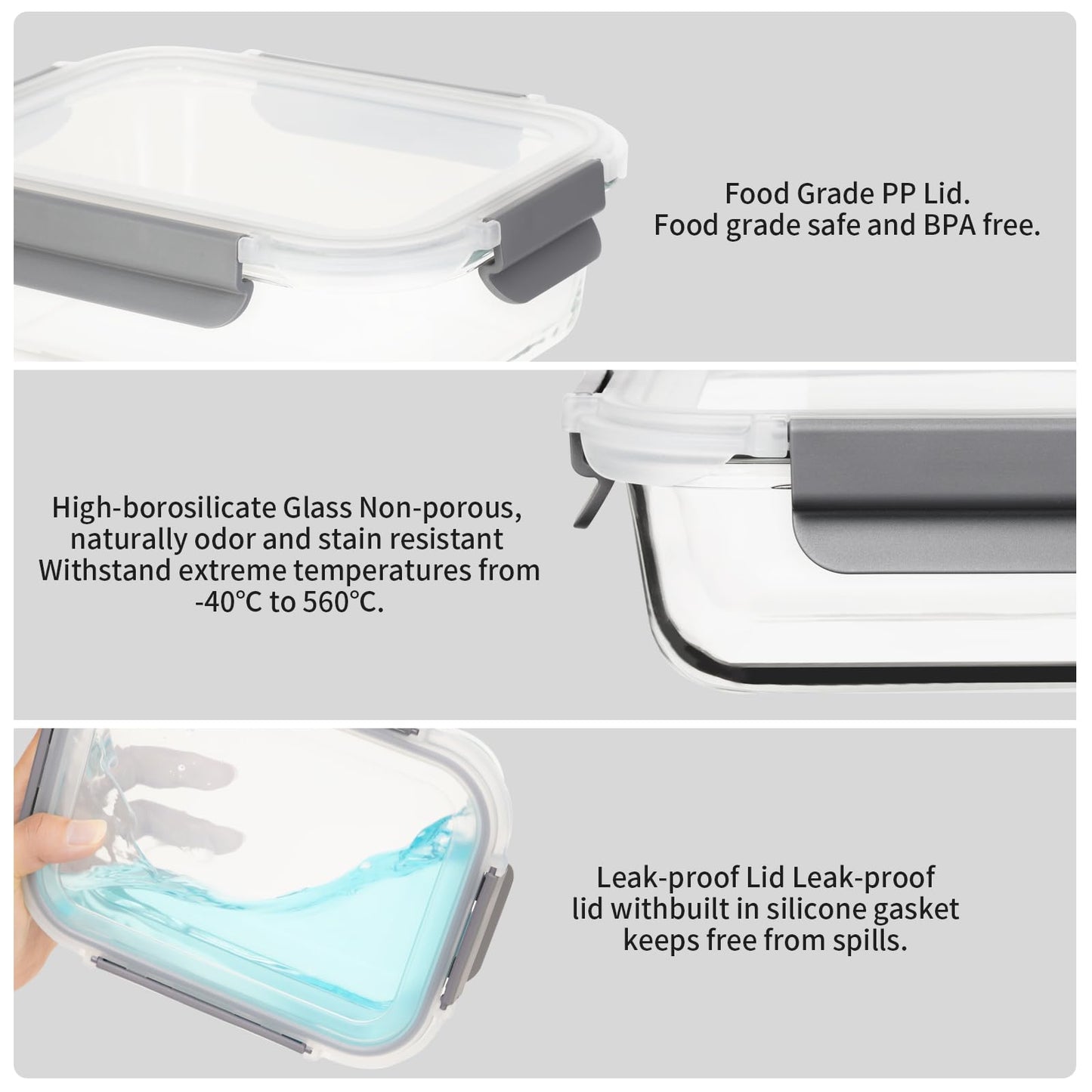 AILTEC 10 Pack Glass Meal Prep Containers, Glass Food Storage Containers with Lids Airtight, Storage Container Set with Lid for Food, Bpa-free, Leak-proof, Microwave Oven Freezer Dishwasher Safe