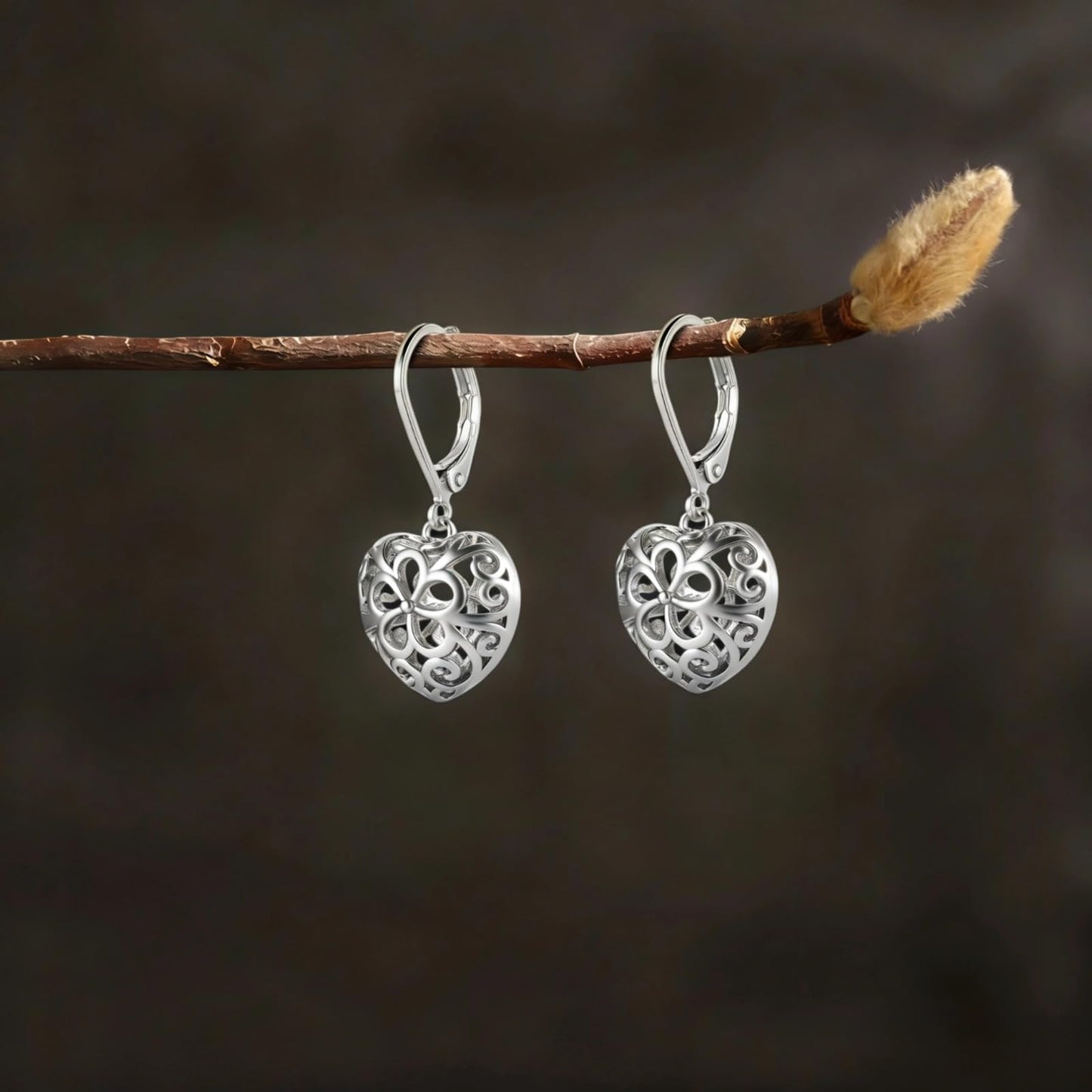 925 Sterling Silver Dangle Heart Earrings for Women Hypoallergenic Filigree Leverback Drop Earrings Jewelry Gifts
