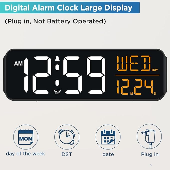 Peakeep Large Display Digital Alarm Clock for Bedroom with Date Day of Week