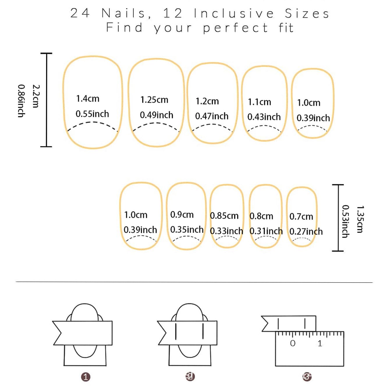 24 Pcs French Tips Almond Cute Press on Nails - Blue, Preppy, Handmade Flowers Designs - Short Round Nails